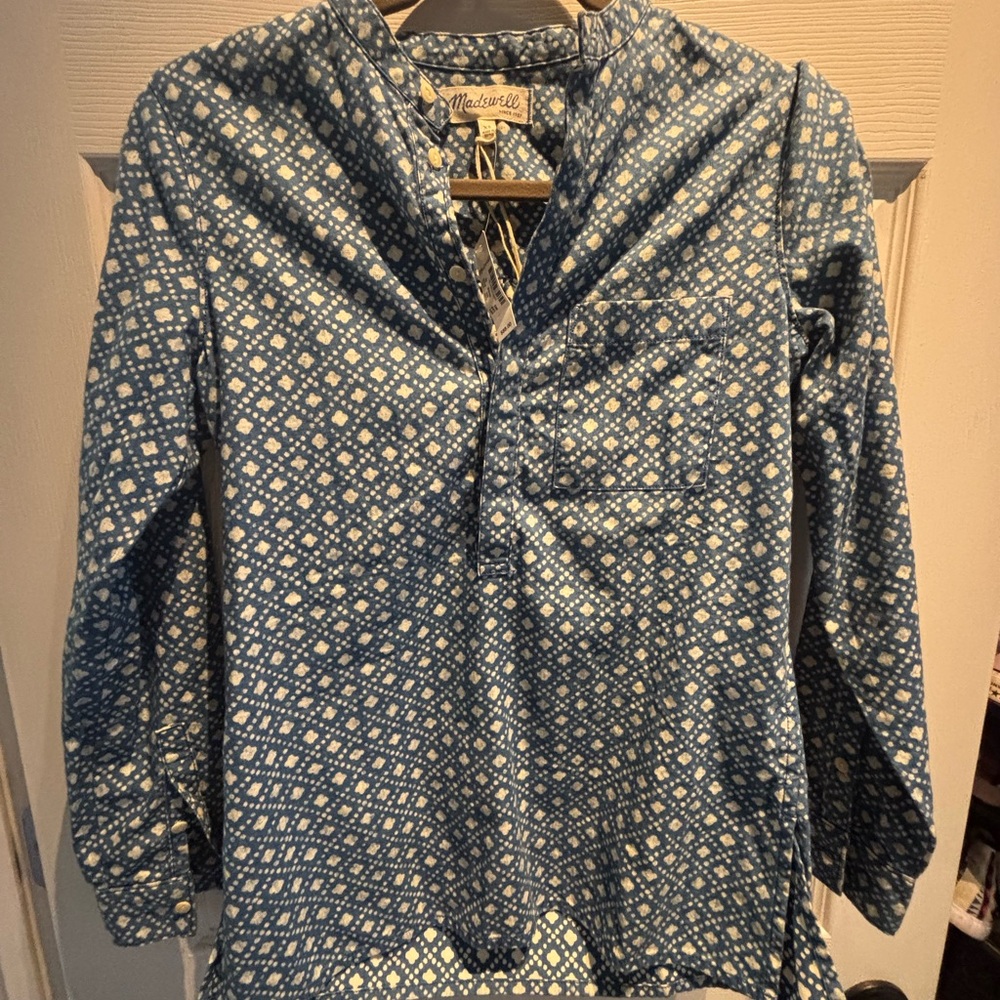 Madewell Blue and White Patterned Top